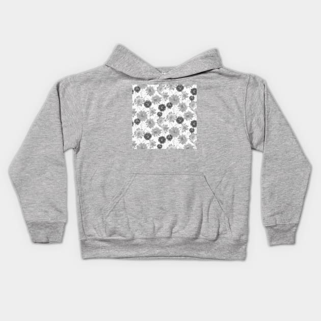 Pressed Pom Pom Gray Flowers Kids Hoodie by Carolina Díaz